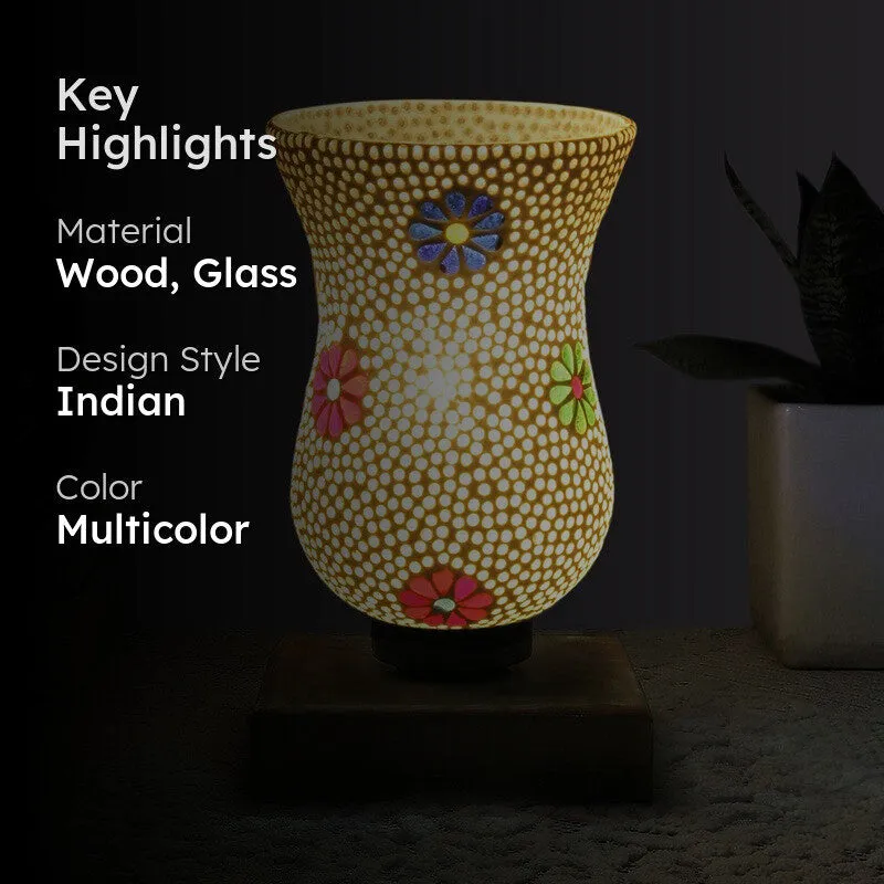 Lumetti Mosaic Glass Table Lamp With Wooden Base - Multicolor media 2