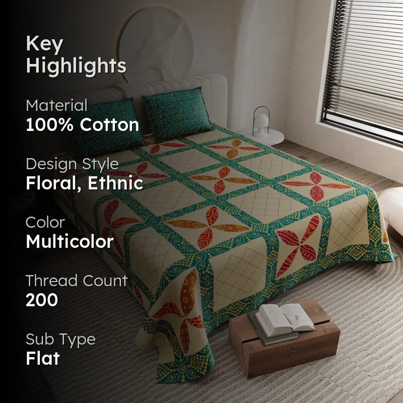 Verdant Mosaic Cotton Bedsheet - 200 TC media 2