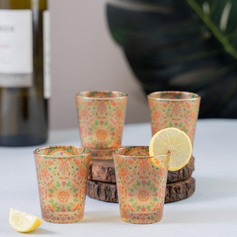 Mughal Blooms Frosted Shot Glass (30 ml) - Set Of Four