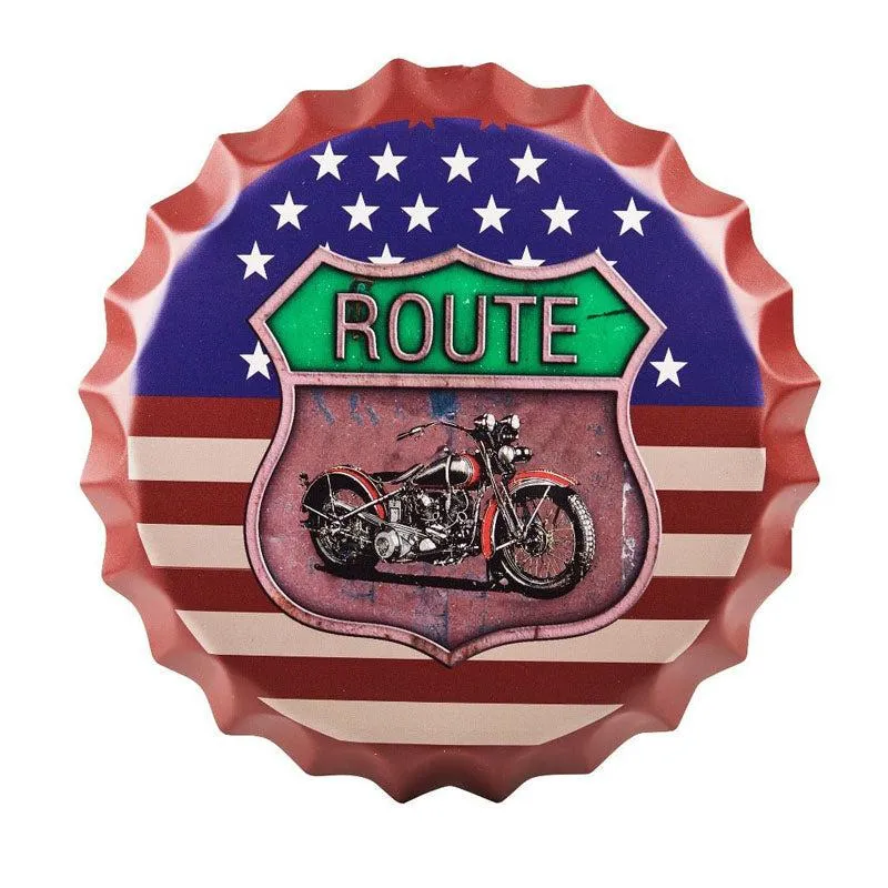 Route 66 Us Flag Bottle Cap Metal Wall Accent media 4