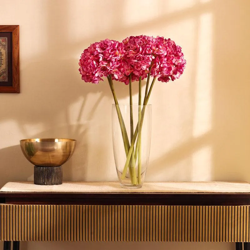 Artificial Realistic Fabric Hydrangea Flower Stick (Dark Pink) - Set Of Three media 1