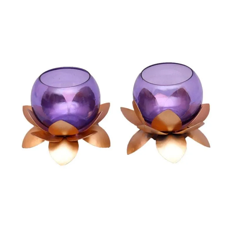 Lotus Tealight Candle Holder (Purple) - Set Of Two media 5