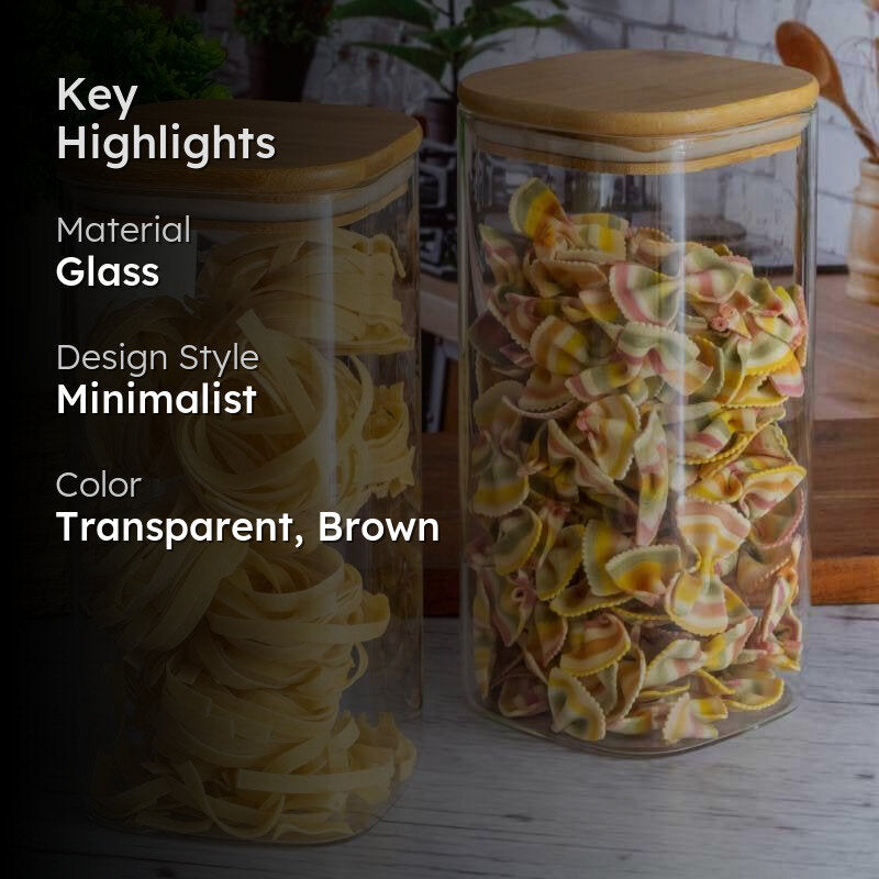 Aura Glass Jar With Wooden Lid (1580 mL Each) - Set Of Two media 2