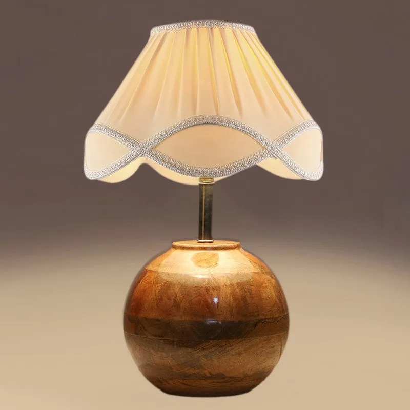 Flamoryn Cotton Table Lamp With Wooden Base - Ivory media 4