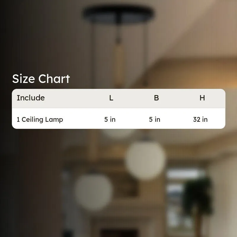 Blurred lamp background with a size chart table overlay