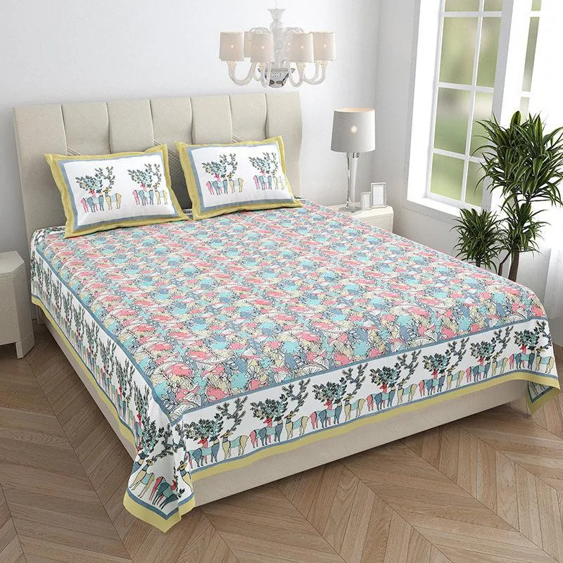 Ratna Radiance Floral Cotton Bedsheet (Green) - 150 TC media 1