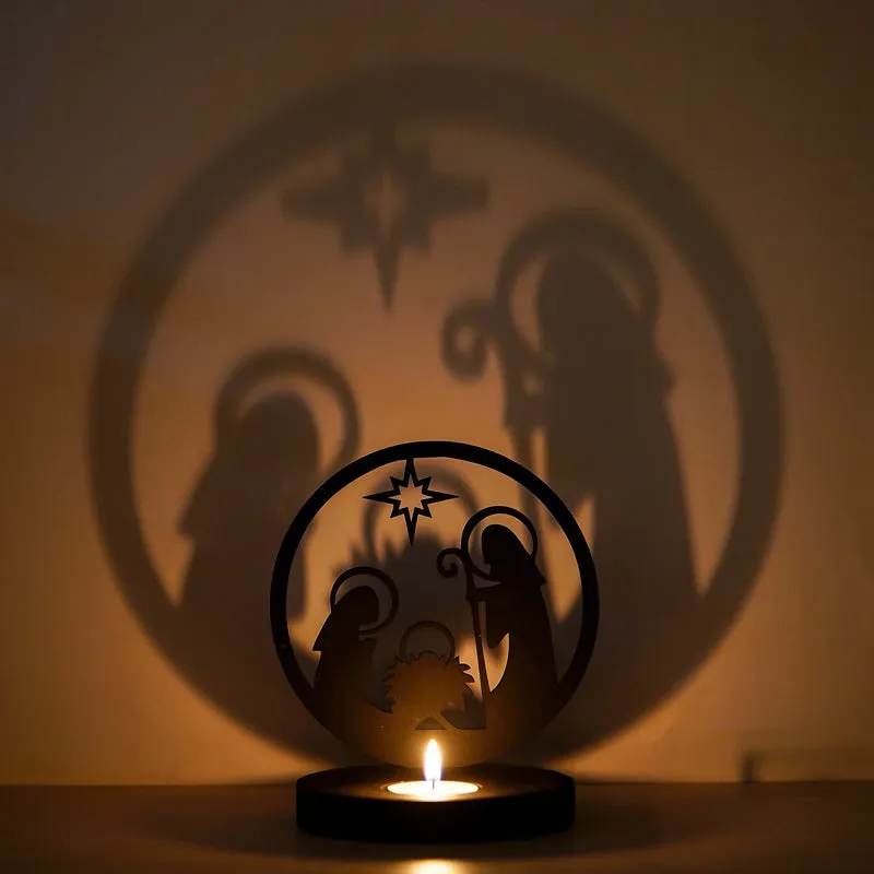 Star Of Bethlehem Wood Tea Light Holder - Black media 5