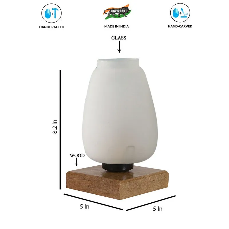 Lumitrex Glass Table Lamp With Wooden Base - White media 9