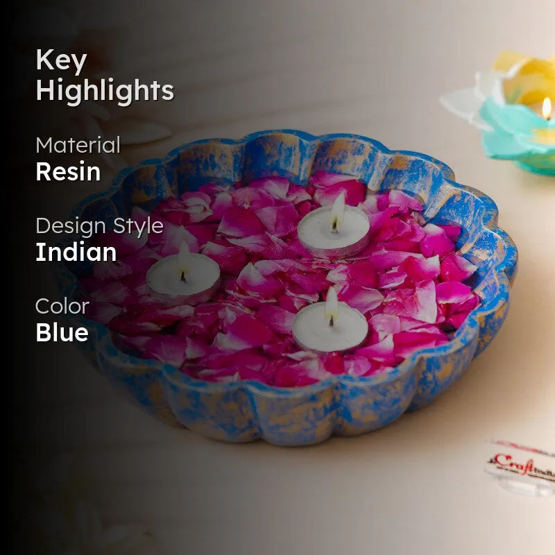 Handcrafted Floral Resin Urli - Blue media 2