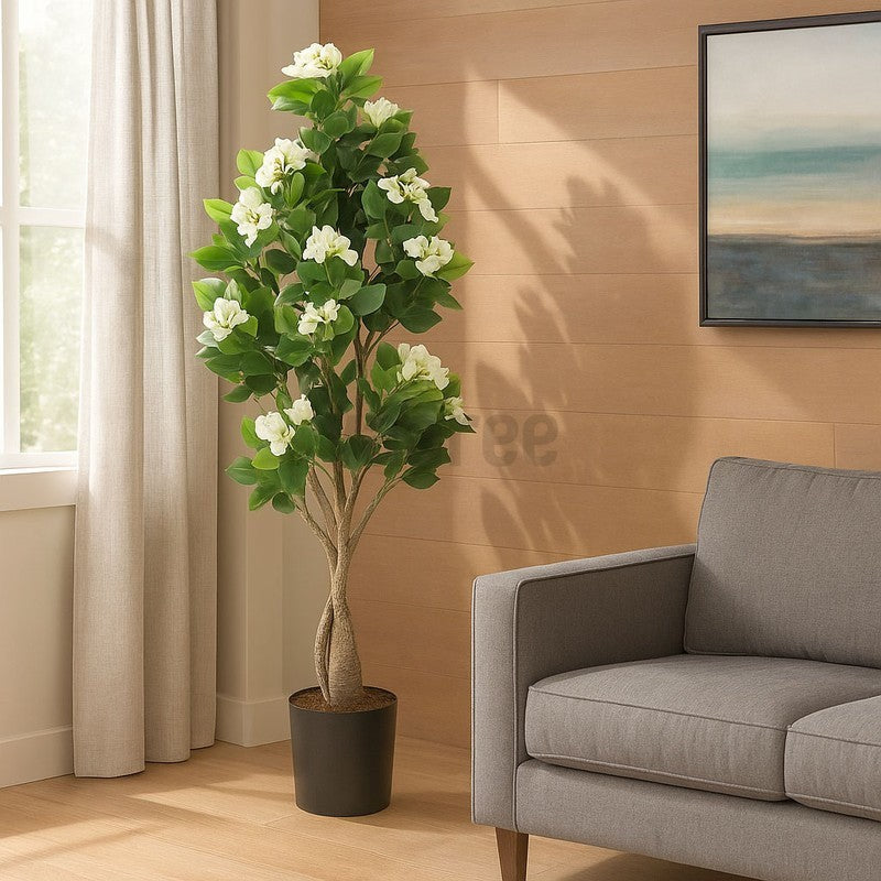 Faux Realtouch White Bougainvillea Plant With Black Plastic Pot - 4.1 Feet media 3