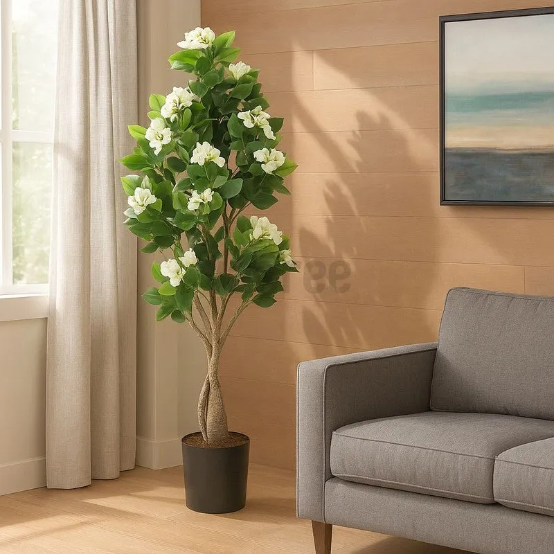 Faux Realtouch White Bougainvillea Plant With Black Plastic Pot - 4.1 Feet media 3