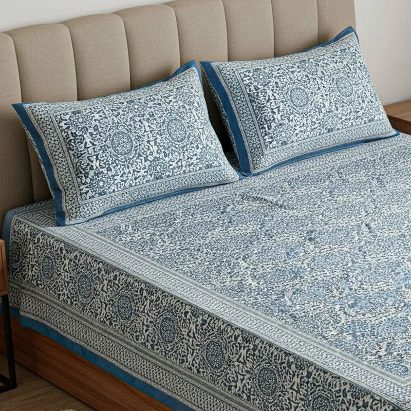Anvi Ethnic Printed Cotton Bedsheet (Blue) - 120 TC media 3