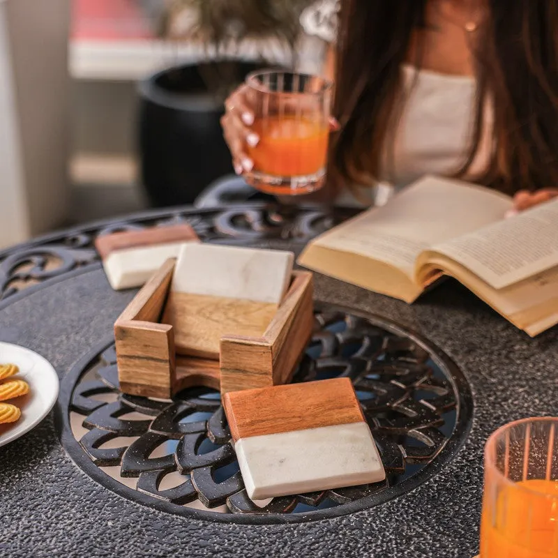 EarthTone Wood & Marble Coasters - Five Piece Set media 4