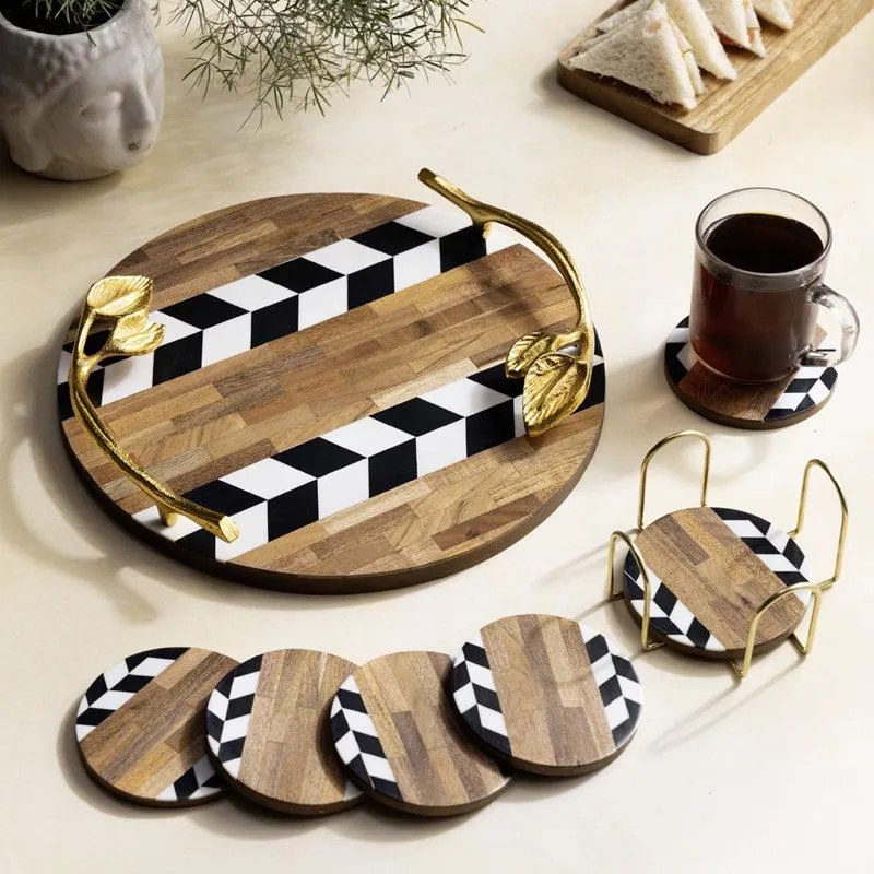 Nihi Black & White MDF Platter With Coaster - Eight Piece Set media 1