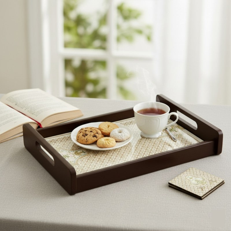 WoodWhim Serving Tray with 4 Coasters - Five Piece Set