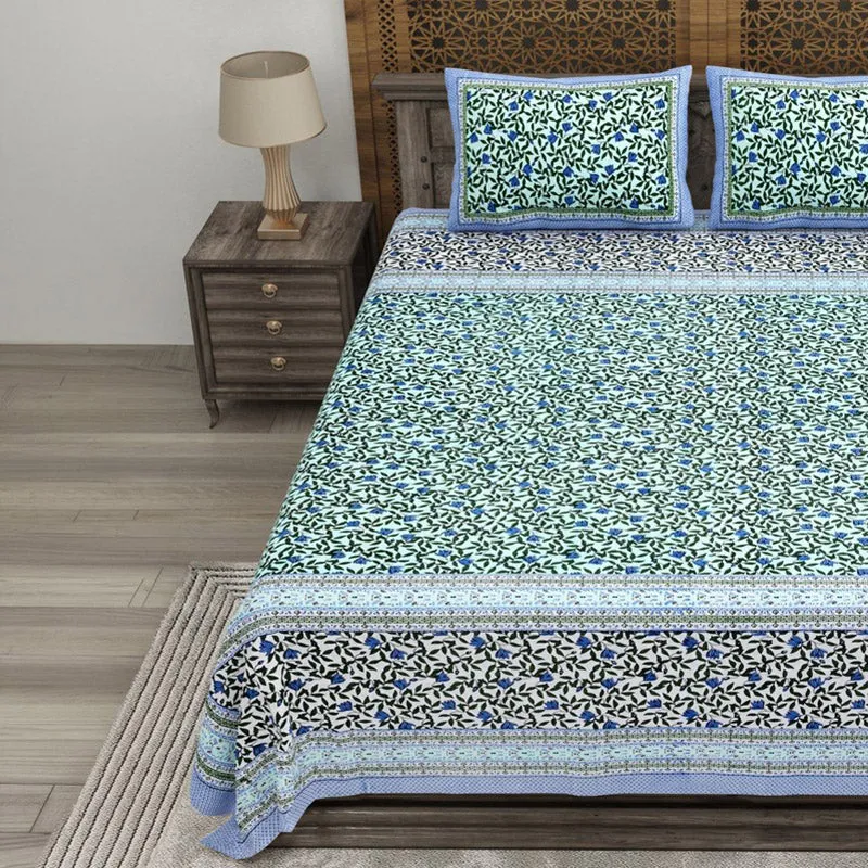 Shapeel Cotton Bedsheet (Green,Blue) - 240 TC media 3