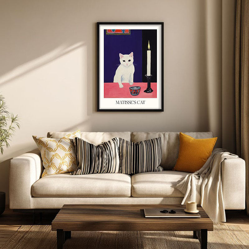 Matisse's Cat Inspired by Henri Matisse Archival Canvas Wall Art - Black Frame