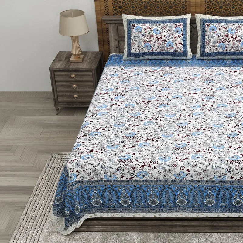 Weavely Cotton Bedsheet (White,Blue) - 240 TC media 3