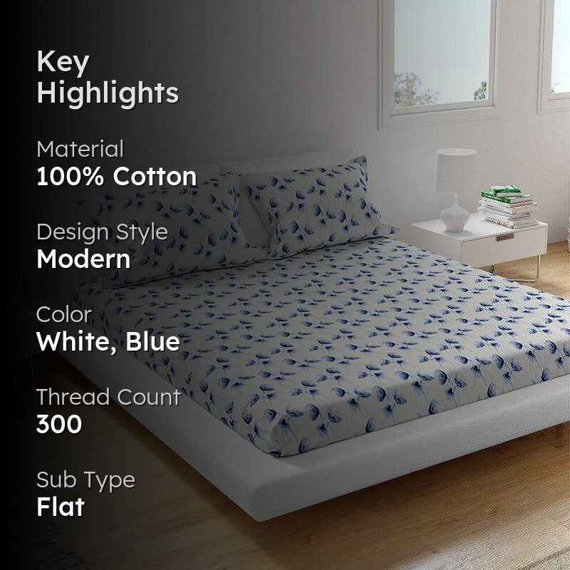 Print Bliss Sateen Floral Cotton Bedsheet - 300 TC media 2