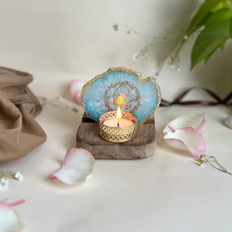 Sacred Guruji Handcrafted Agate Religious Accent With Tealight Candle Holder - Turquoise media 3