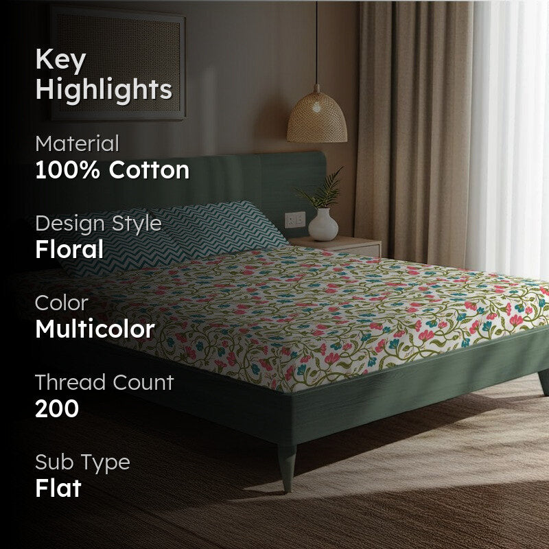 Color Splash Bloom Floral Cotton Bedsheets (Multicolor) - 200 TC media 2