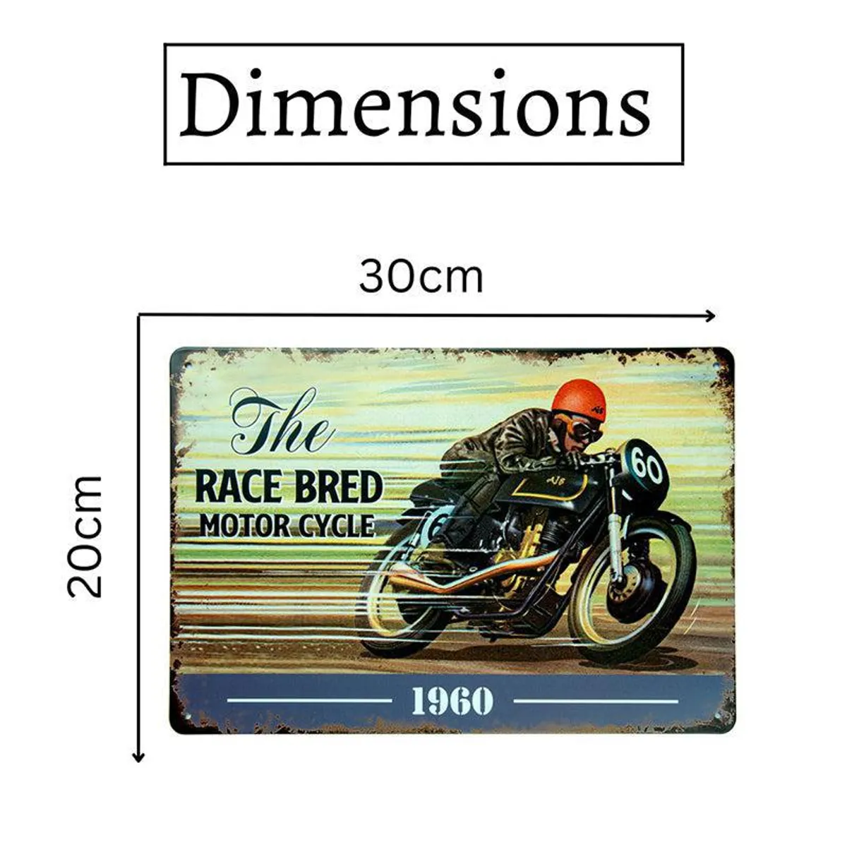 Front view of the wall accent showing its rectangular shape and vintage motor-cycle artwork.