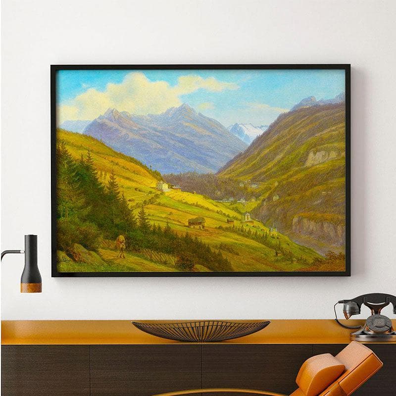 Mountain Valley Wall Painting - Black Frame