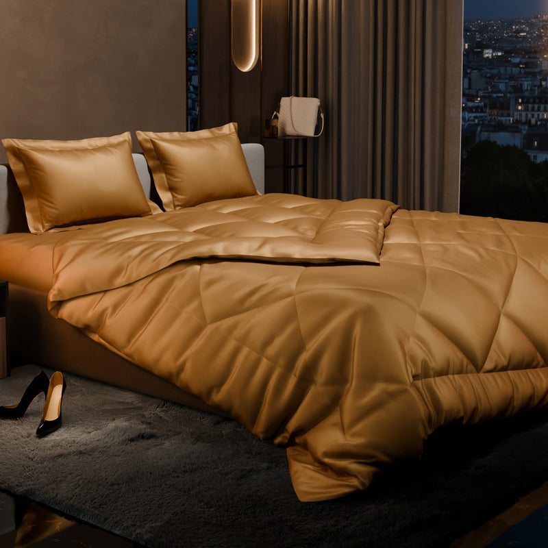 Shinique Quilted Satin Comforter (Gold) - 150 GSM