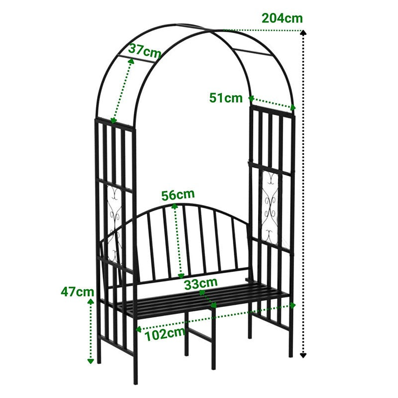 Arch Arbor Metal Outdoor Bench With Planter Stand - Black media 9