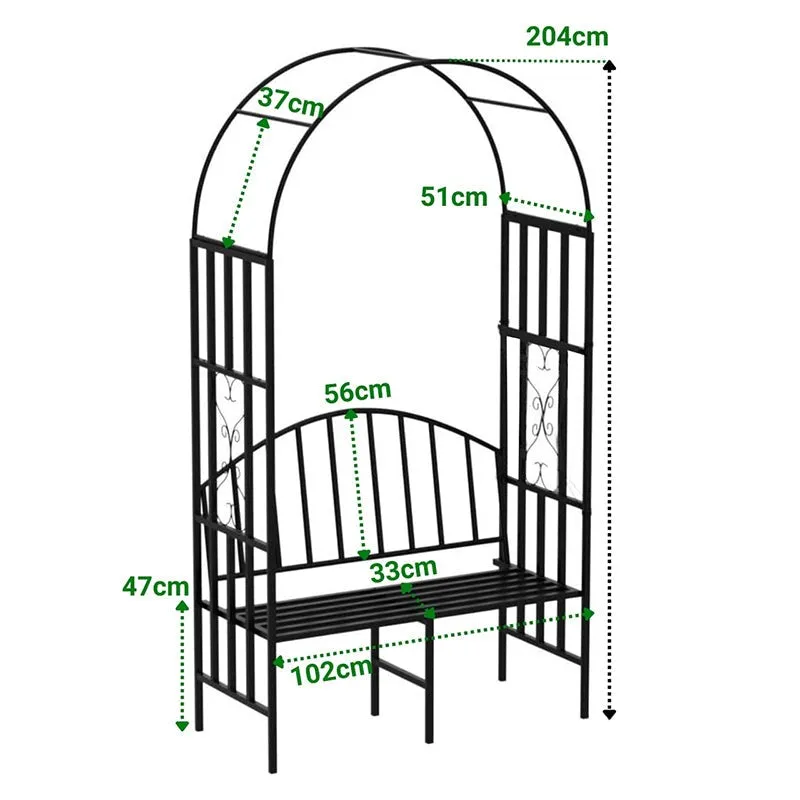 Arch Arbor Metal Outdoor Bench With Planter Stand - Black media 9