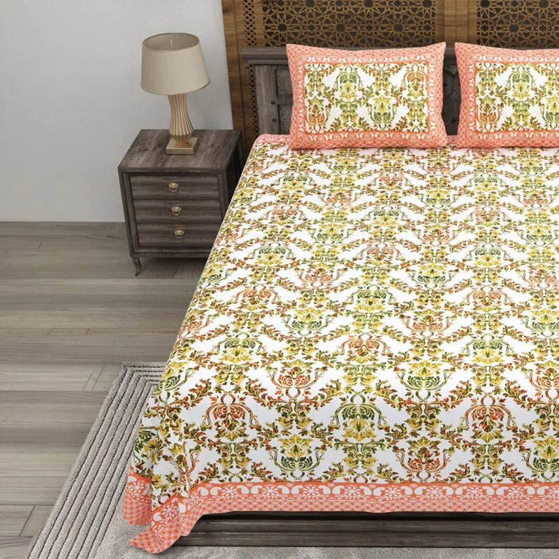 Grida Cotton Bedsheet (Yellow,Orange) - 240 TC media 3