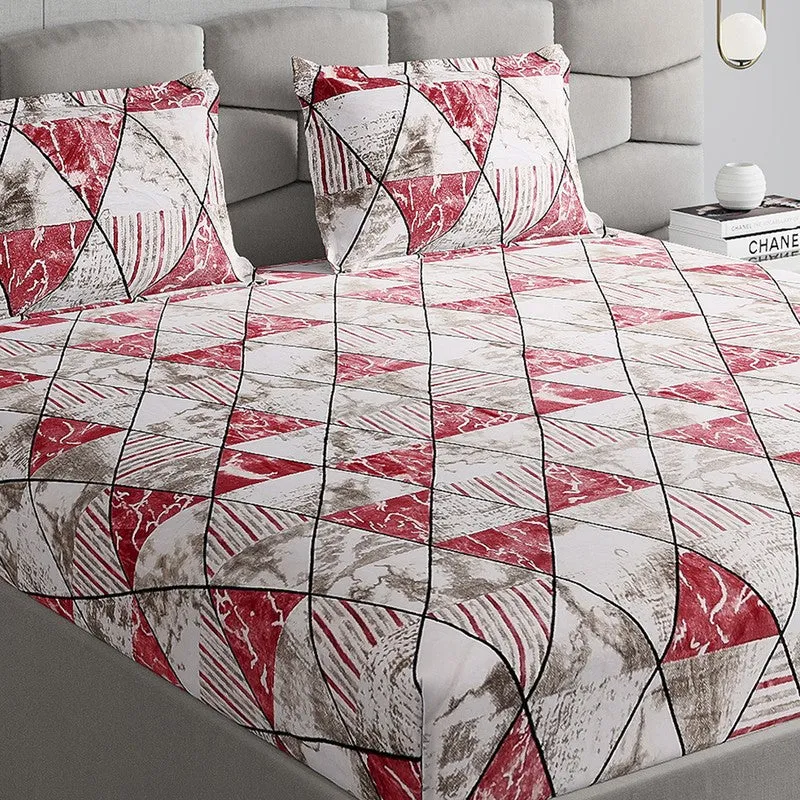 Monte Carlo Urban Triangle Bedsheet (White,Red) - 280 GSM media 3