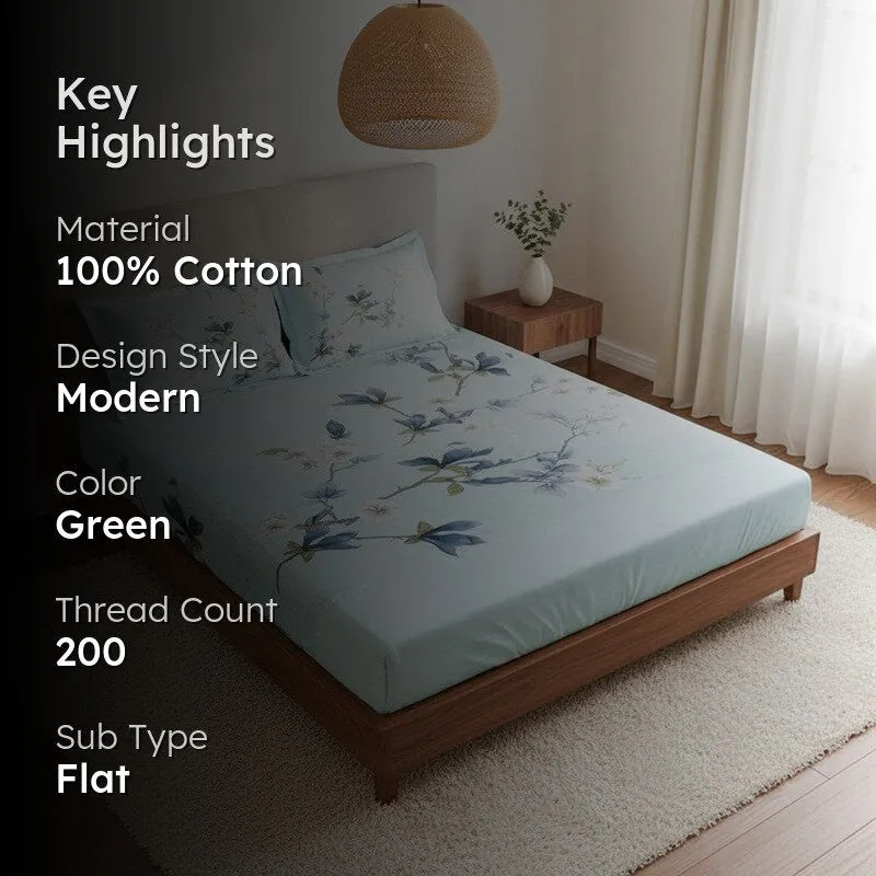 Nigaar Floral Cotton Bedsheet (Pista Green) - 200 TC media 2