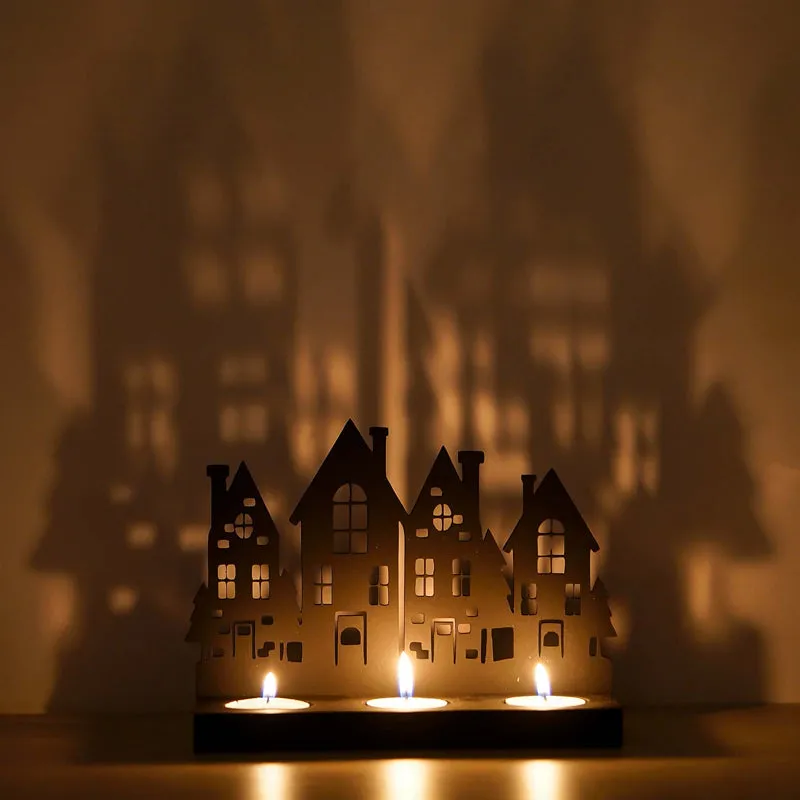 Holiday Village Wood Christmas Tea Light holder - Black media 5