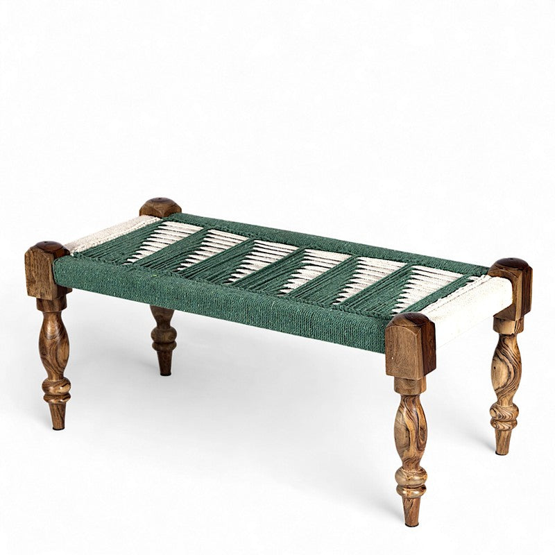 Firox Sheesham Wooden Bench - Green,White media 6