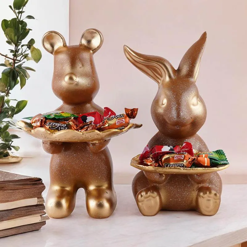Hop & Squeak Painted Poly Resin Show Piece (Brown) - Set Of Two media 1