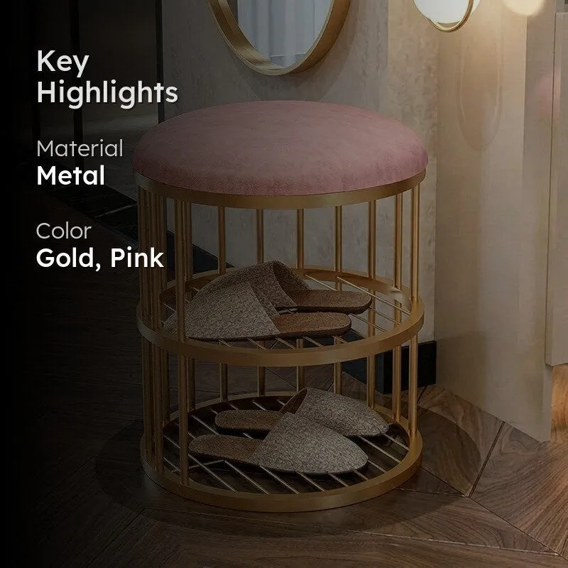 Modern Metal Shoe Rack - Gold,Pink media 2