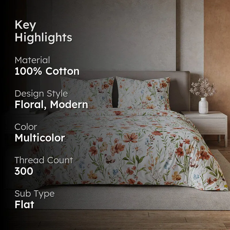 Autumn Flora Printed Cotton Bedsheet - 300 TC media 2