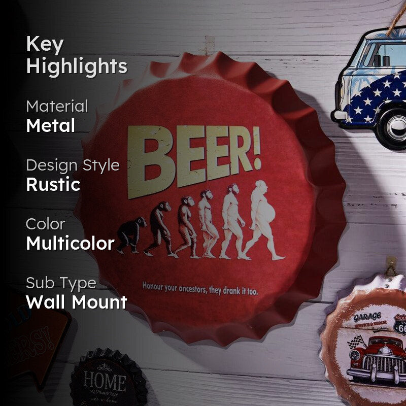 Beer Evolution Bottle Cap Metal Wall Accent media 2
