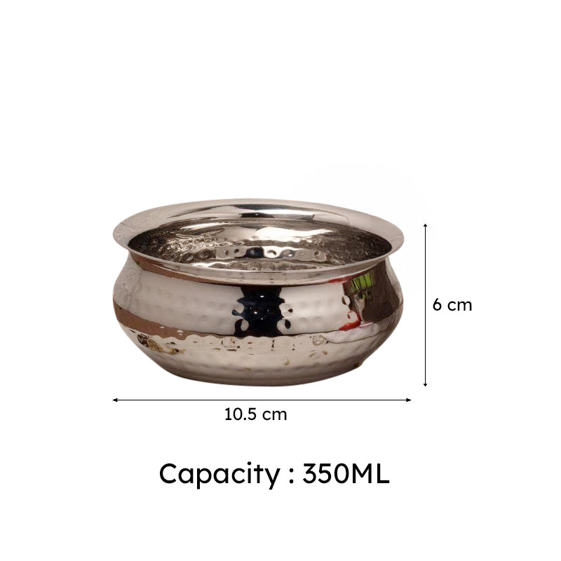Vintage Charm Stainless Steel Hammered Serving Pot With Lid - 350 ML media 5