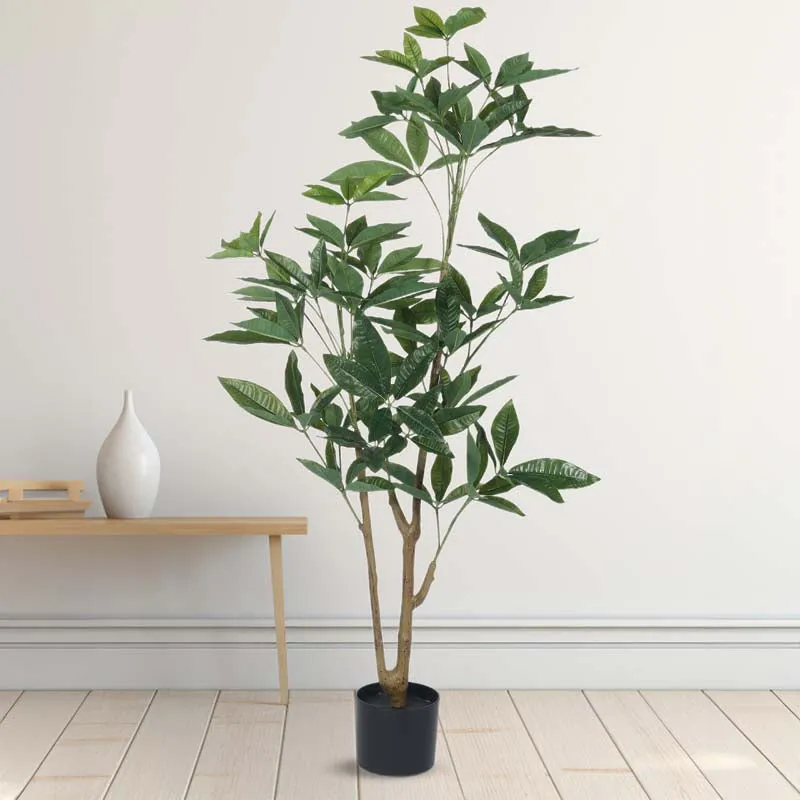 Faux Lush Pachira Plant With Black Plastic Pot - 4.3 Feet media 3
