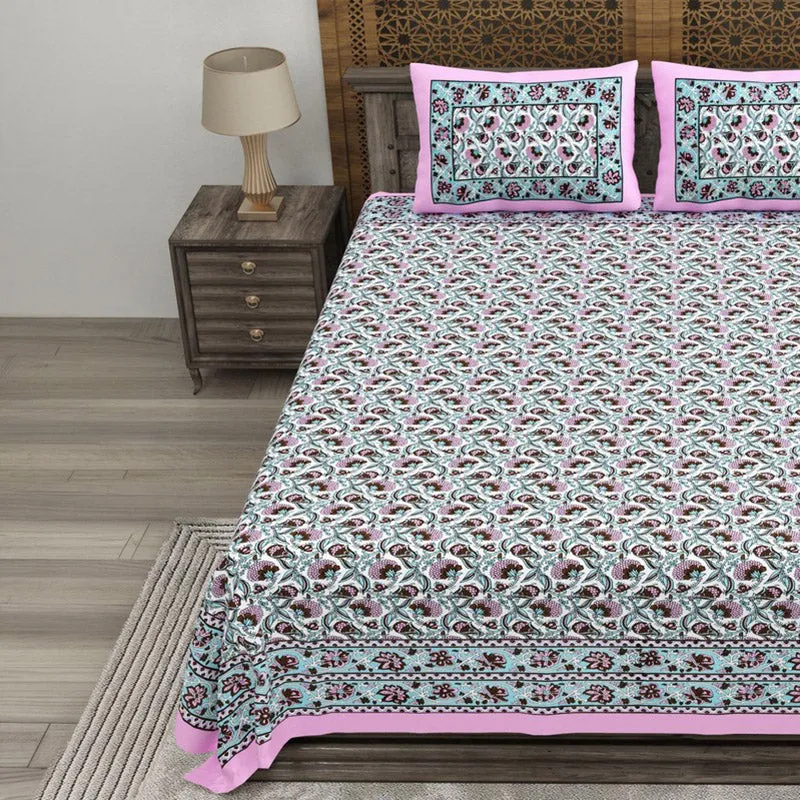 Lineet Cotton Bedsheet (Green,Pink) - 240 TC media 3
