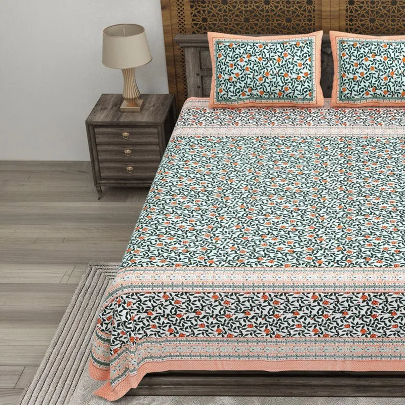Shapeel Cotton Bedsheet (Green,Orange) - 240 TC media 3