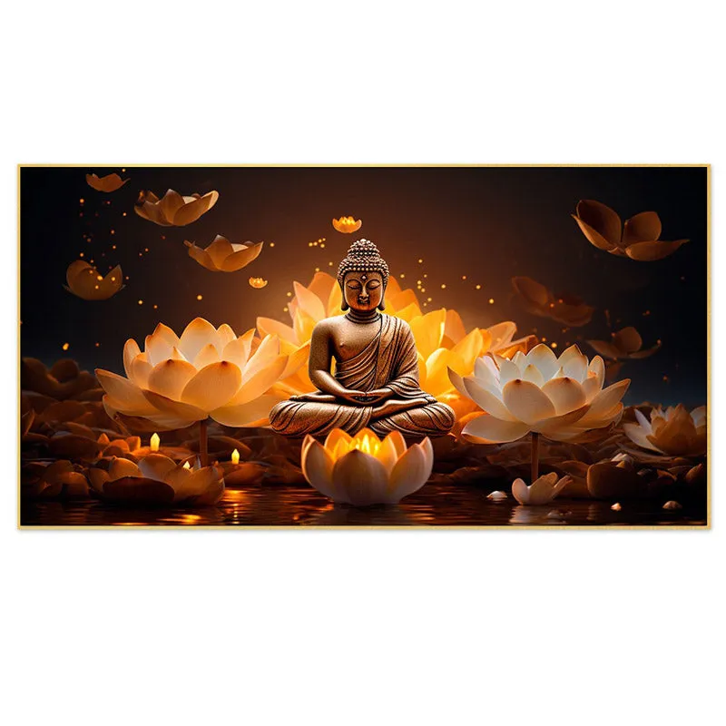 Lotus Glitter Buddha Canvas Wall Painting With Frame media 5