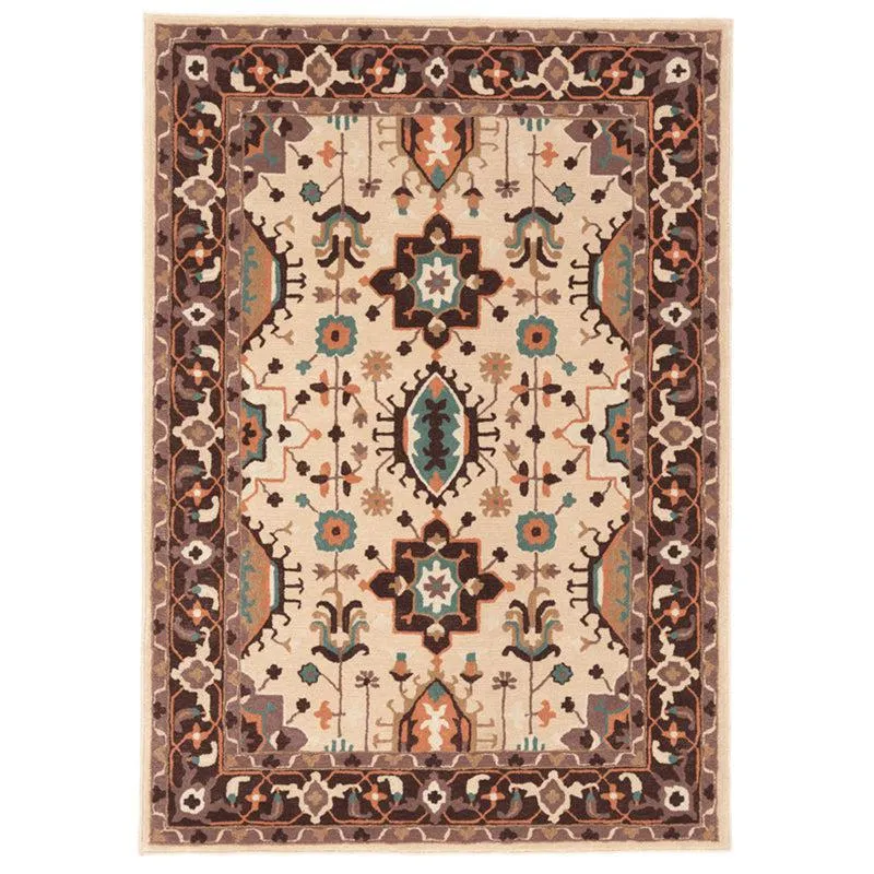 Nausicaa Ethnic Wool & Nylon Carpet - Brown & Beige media 1