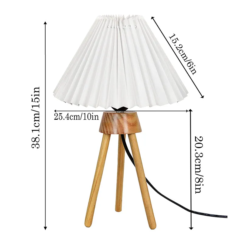 French Pleat Tripod Wooden Table Lamp - White,Brown media 5