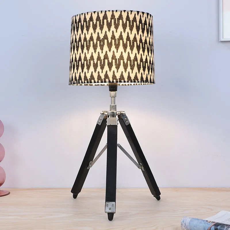 Chevronic Fold Printed Tripod Mango Wood Table Lamp - White, Black media 2