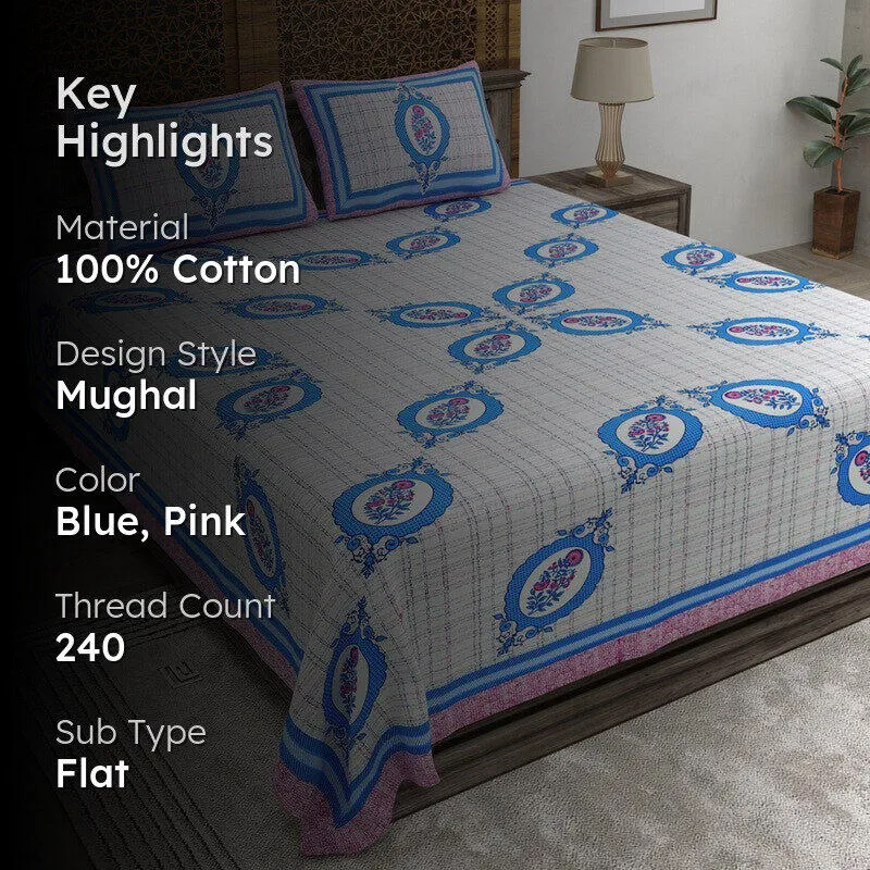 Royalza Cotton Bedsheet (Blue,Pink) - 240 TC media 2