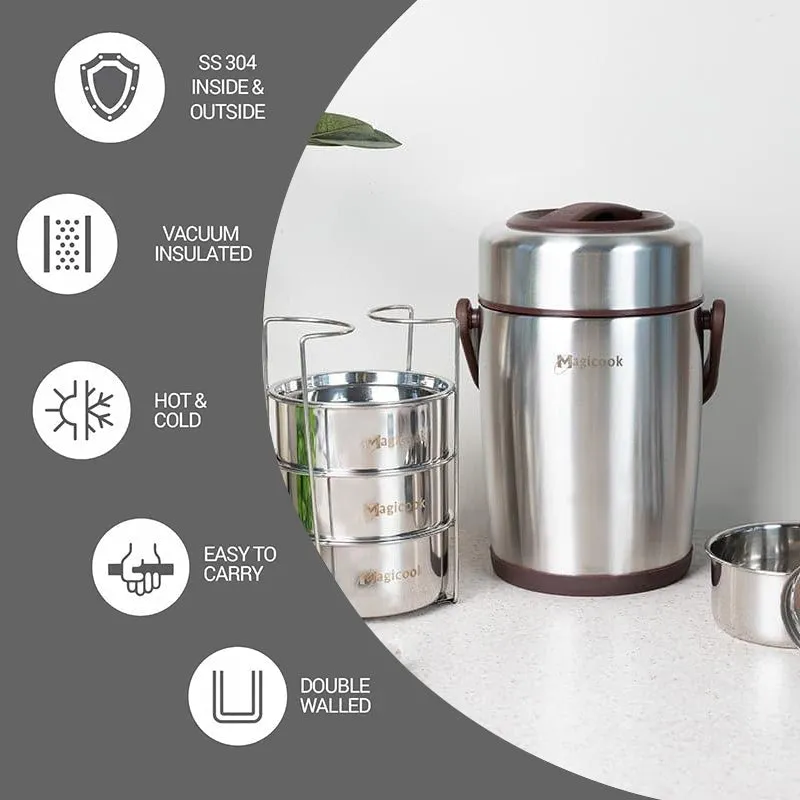 Cassa Insulated Lunch Box (Steel Brown) 2500 ML - Two Piece Set media 3