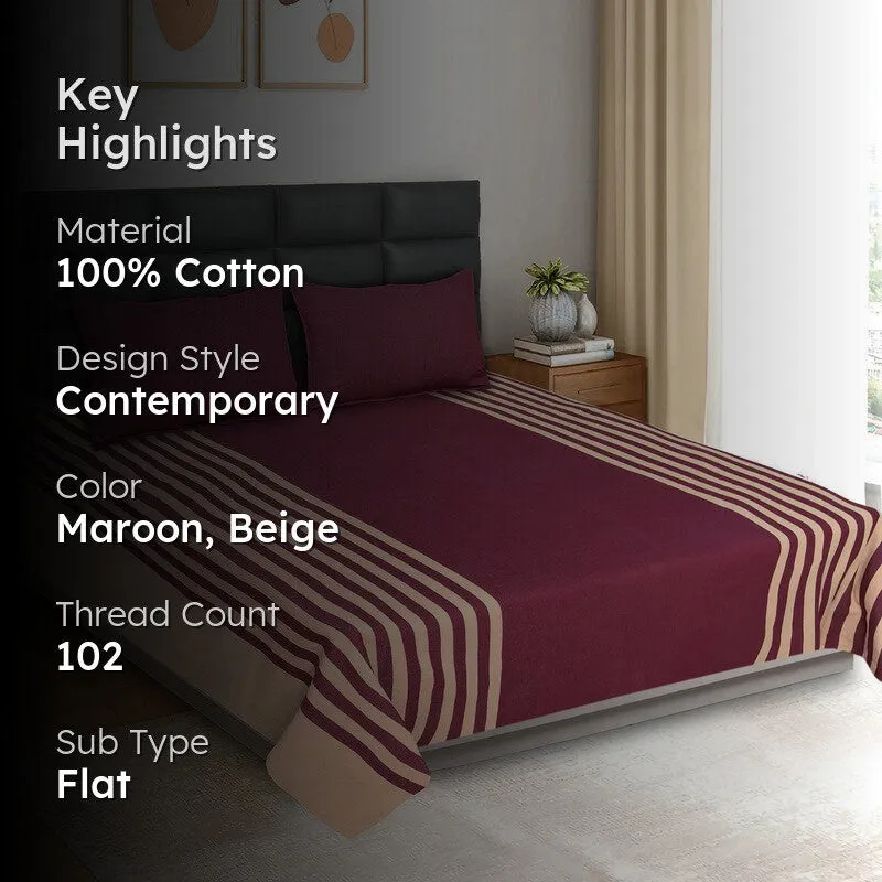 Line Comfort Cotton Bedsheet (Maroon) - 102 TC media 2